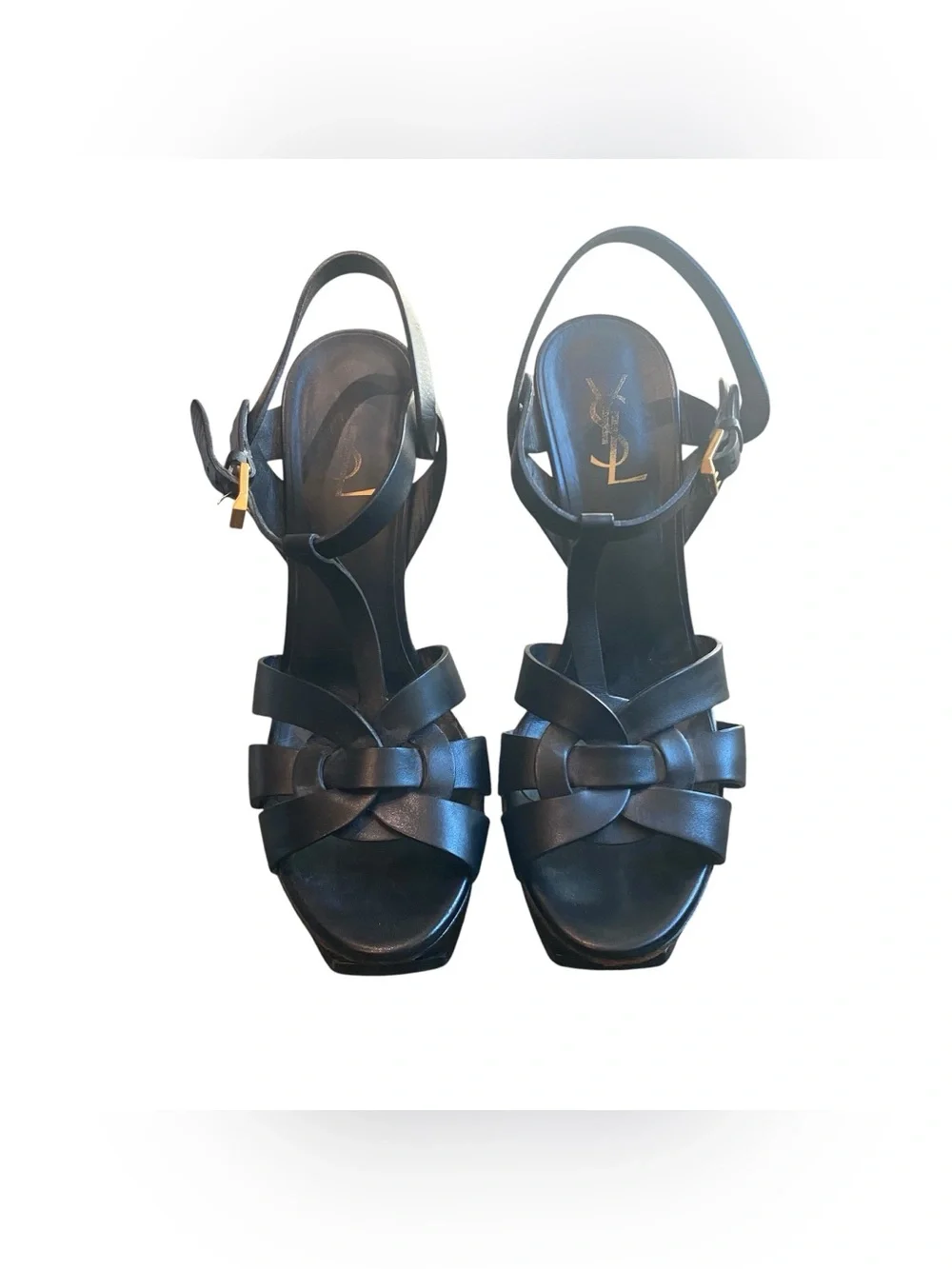 AS IS - Saint Laurent 105mm Tribute T-Strap Leather Slingback Stiletto Sandals